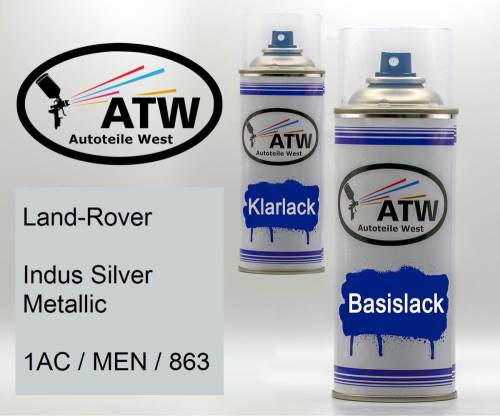Land-Rover, Indus Silver Metallic, 1AC / MEN / 863: 400ml Sprühdose + 400ml Klarlack - Set, von ATW Autoteile West.